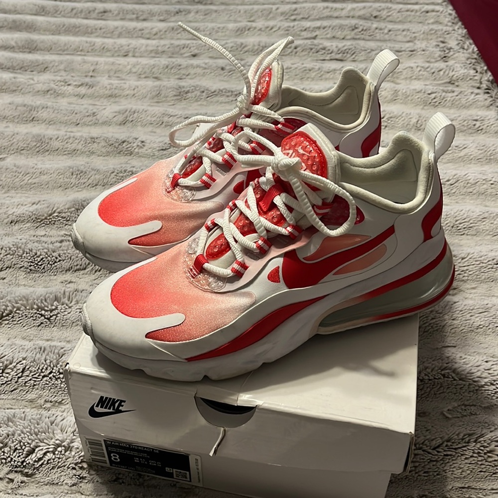 Woman’s size 8 red and white air max 270 react SE